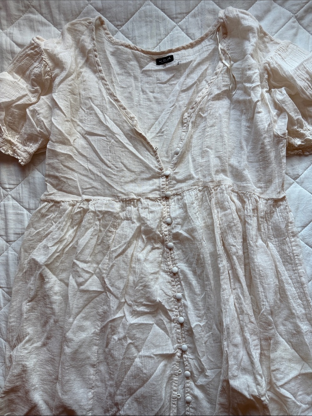 Urban Outfitters Cream Lightweight Button-Front Top